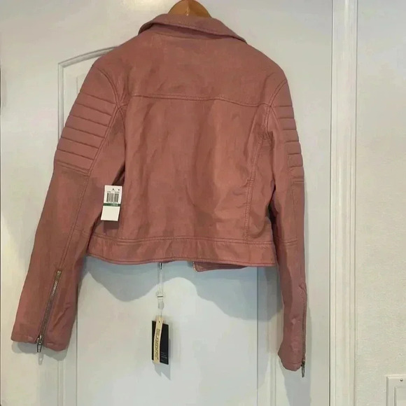NWT Blank NYC Pink Faux Leather Moto Biker Jacket Zip Up Collared Mauve Sz L - Picture 10 of 16